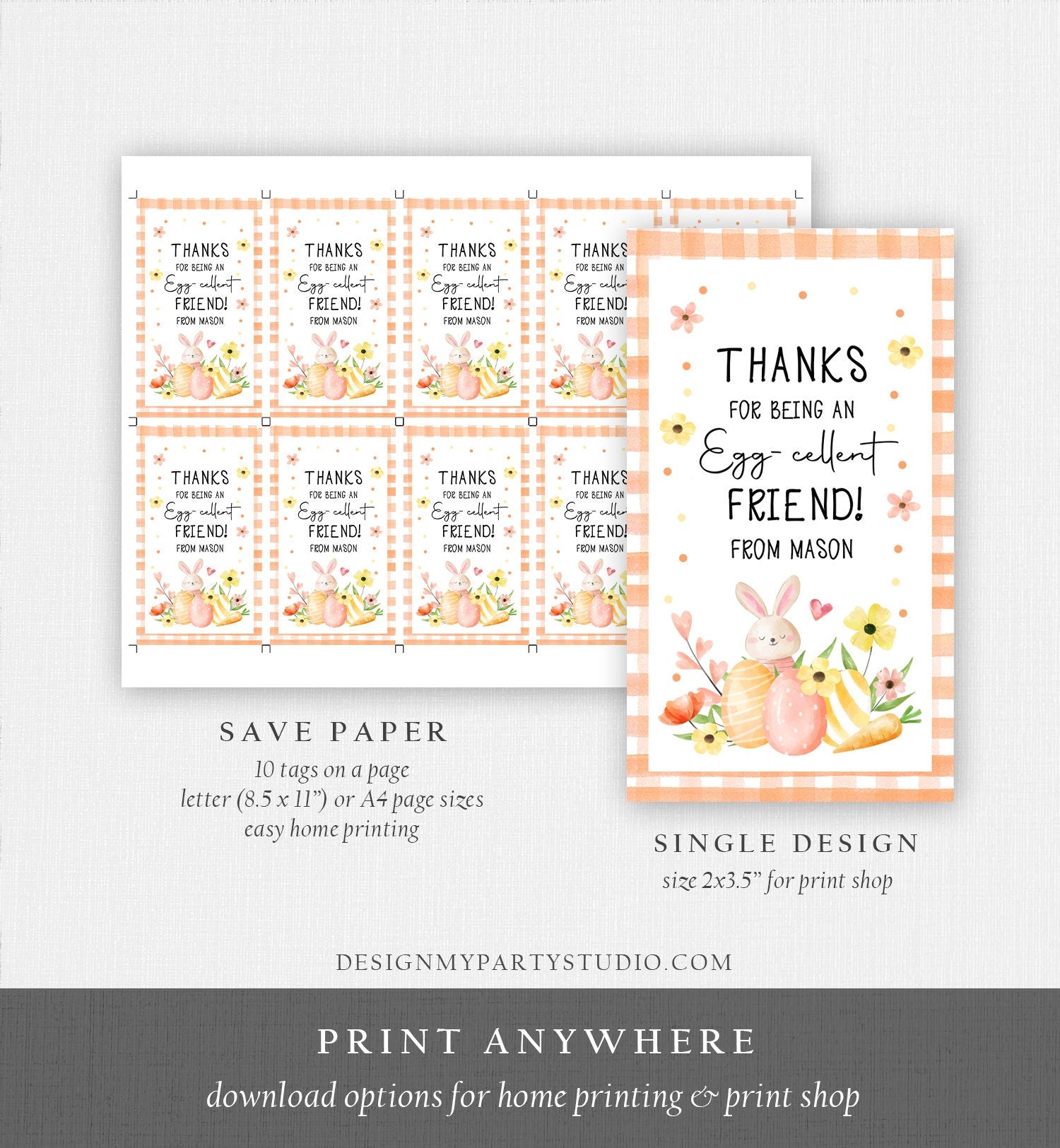 Editable Easter Friend Gift Tags Easter Eggcellent Friend Classroom Easter Favor Tags Kids Bunny Cookie Tag Kids Digital PRINTABLE 0449