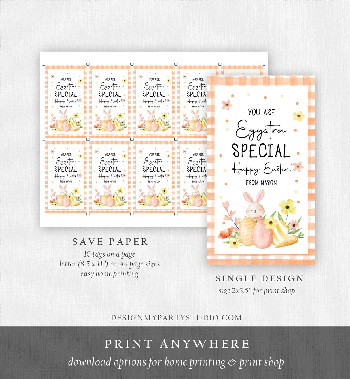 Editable Easter Tags You are Eggstra Special Kids Classroom Teacher Appreciation Tag Personalized Happy Easter Digital PRINTABLE 0449