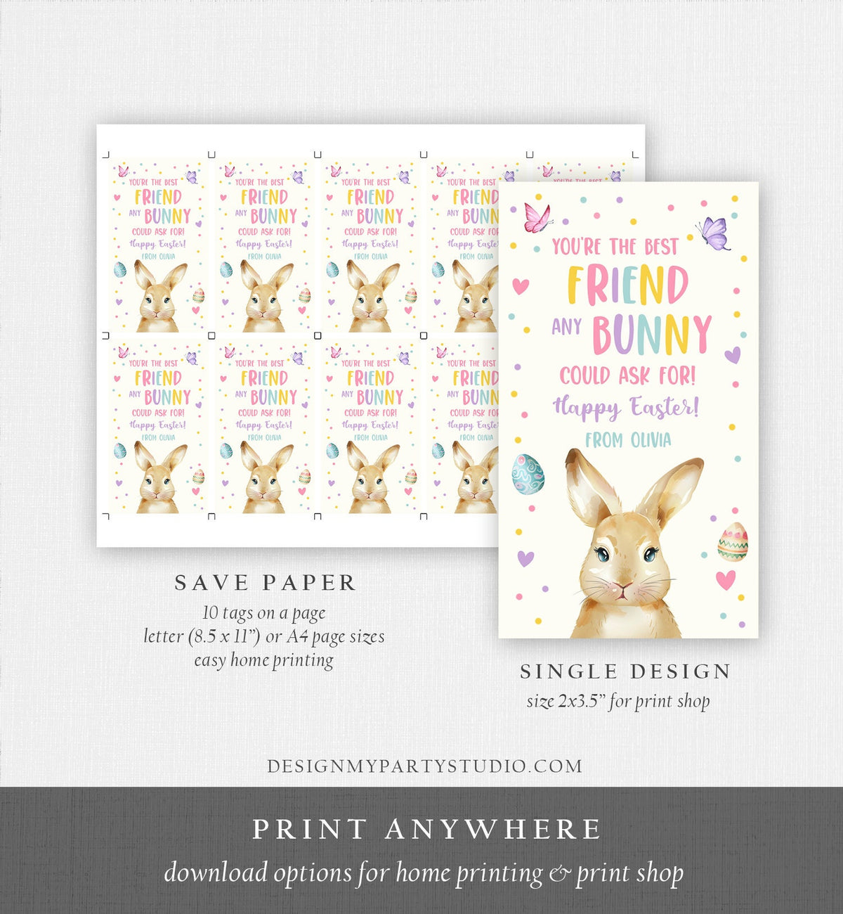 Editable Easter Gift Tags Easter You&#39;re the Best Friend Any Bunny Could Ask For Favor Tags Classroom Kids Bunny Digital PRINTABLE 0449