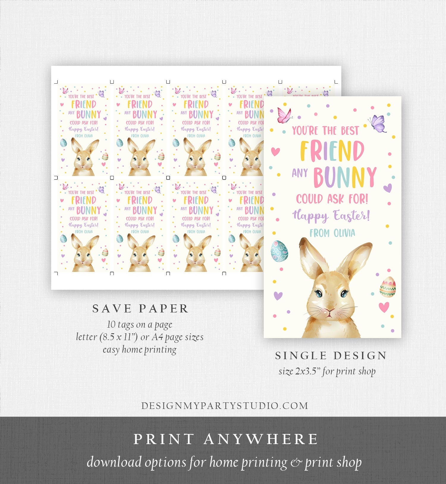 Editable Easter Gift Tags Easter You're the Best Friend Any Bunny Could Ask For Favor Tags Classroom Kids Bunny Digital PRINTABLE 0449