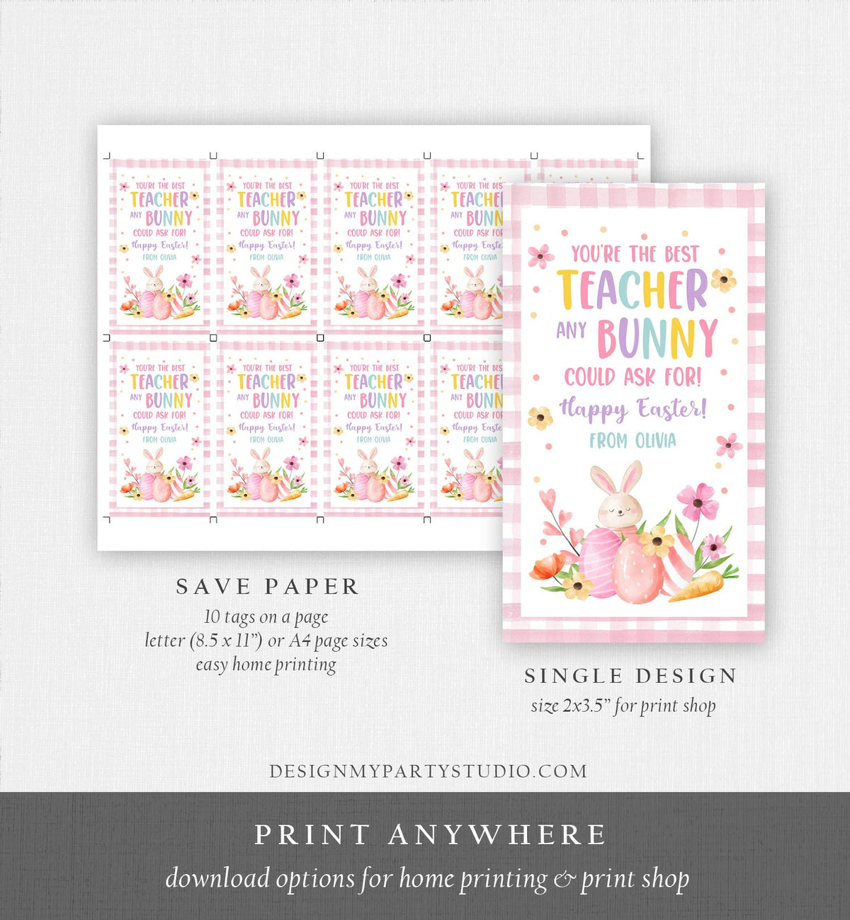 Editable Teacher Gift Tags Easter You&#39;re the Best Teacher Any Bunny Could Ask For Favor Tags Teacher Appreciation Digital PRINTABLE 0449