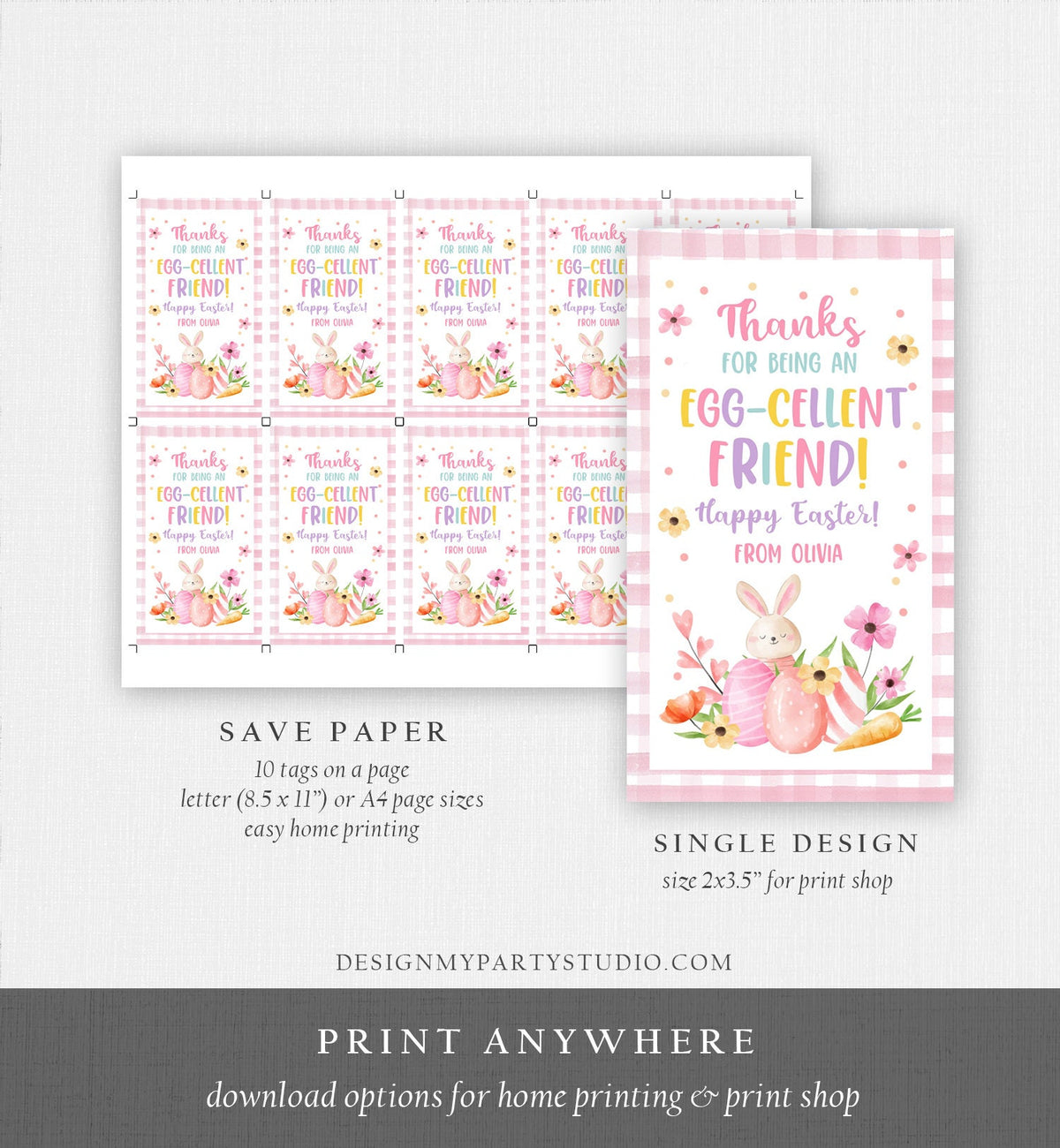 Editable Easter Friend Gift Tags Easter Eggcellent Friend Classroom Easter Favor Tags Kids Bunny Cookie Tag Kids Digital PRINTABLE 0449