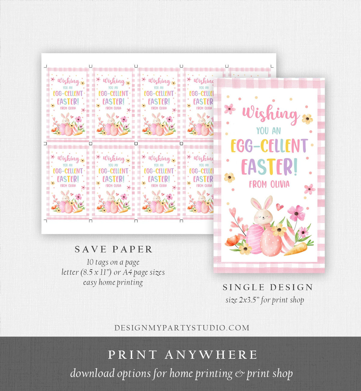 Editable Easter Gift Tags Egg-Cellent Teacher Appreciation Classroom Favor Sticker Eggcellent Happy Easter Bunny Tag Digital PRINTABLE 0449