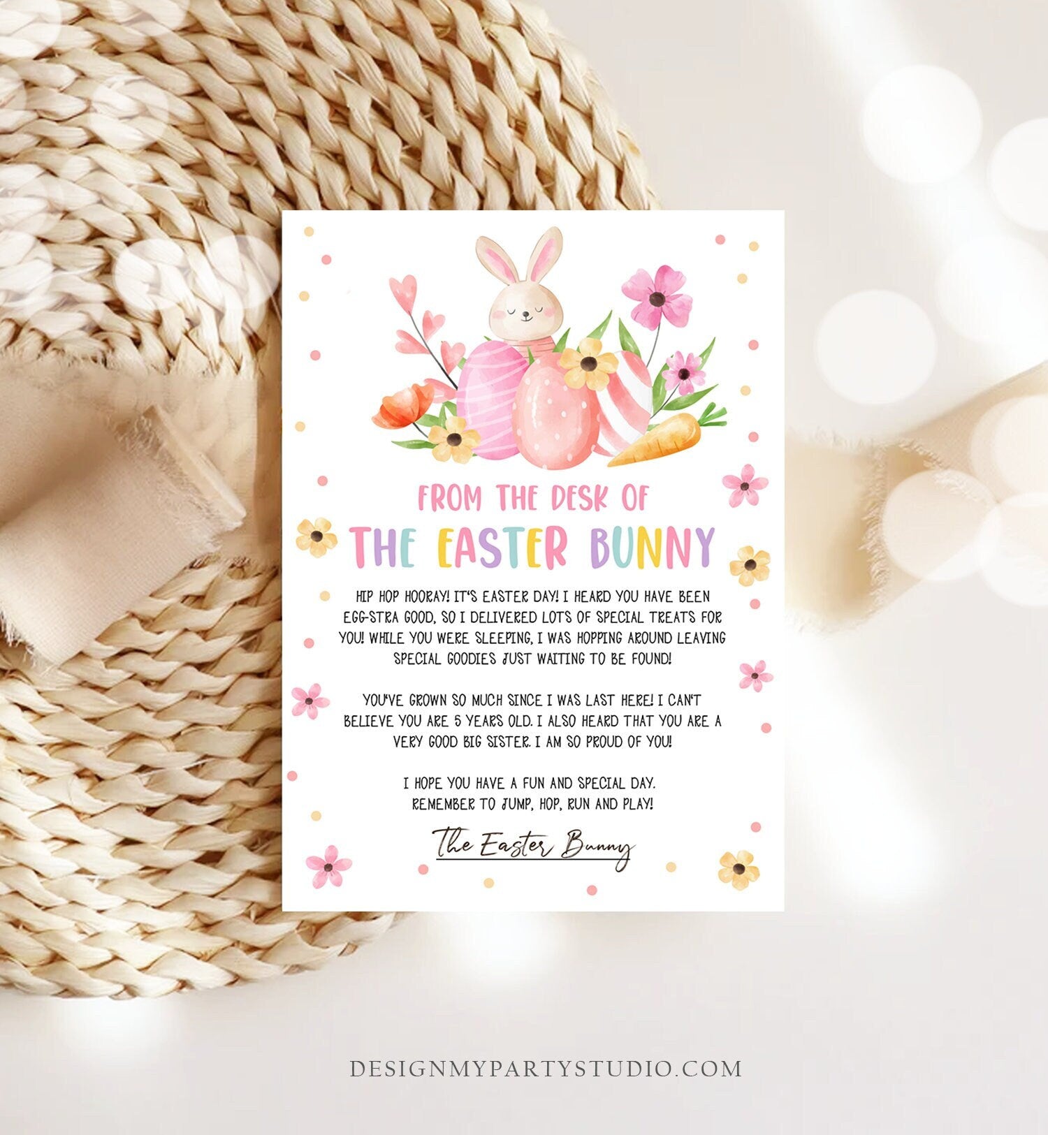 Editable Easter Bunny Letter Return Letter From The Desk Of Easter Letter Kids Easter Bunny Note Personalized Printable Template 0449