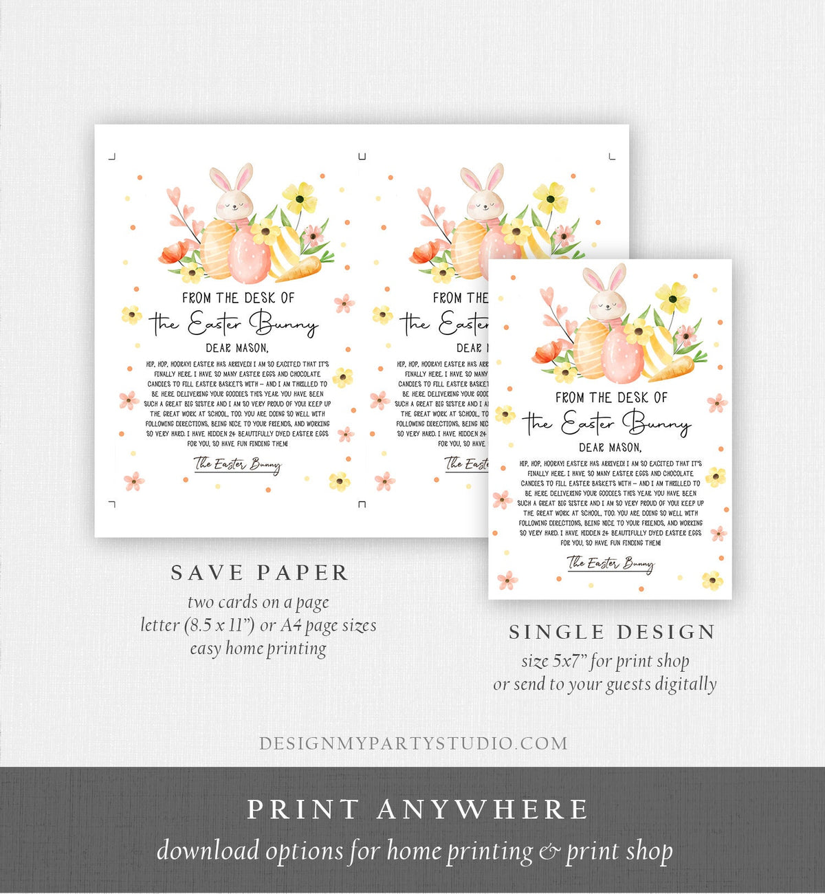 Editable Easter Bunny Letter Return Letter From The Desk Of Easter Letter Kids Easter Bunny Note Personalized Printable Template 0449