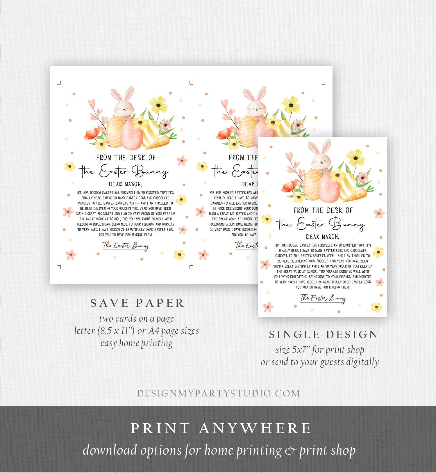 Editable Easter Bunny Letter Return Letter From The Desk Of Easter Letter Kids Easter Bunny Note Personalized Printable Template 0449