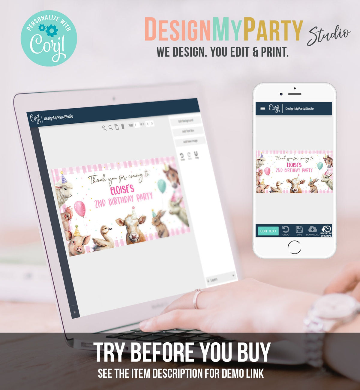 Editable Farm Animals Gable Gift Box Label Pink Farm Birthday Girl Treat Box Label Party Animals Barnyard Party Digital Printable Corjl 0448