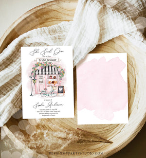 Editable Paris Bridal Shower Invitation She Said Oui French Patisserie Parisian Tea Party Floral Pink Printable Template Corjl Digital 0441