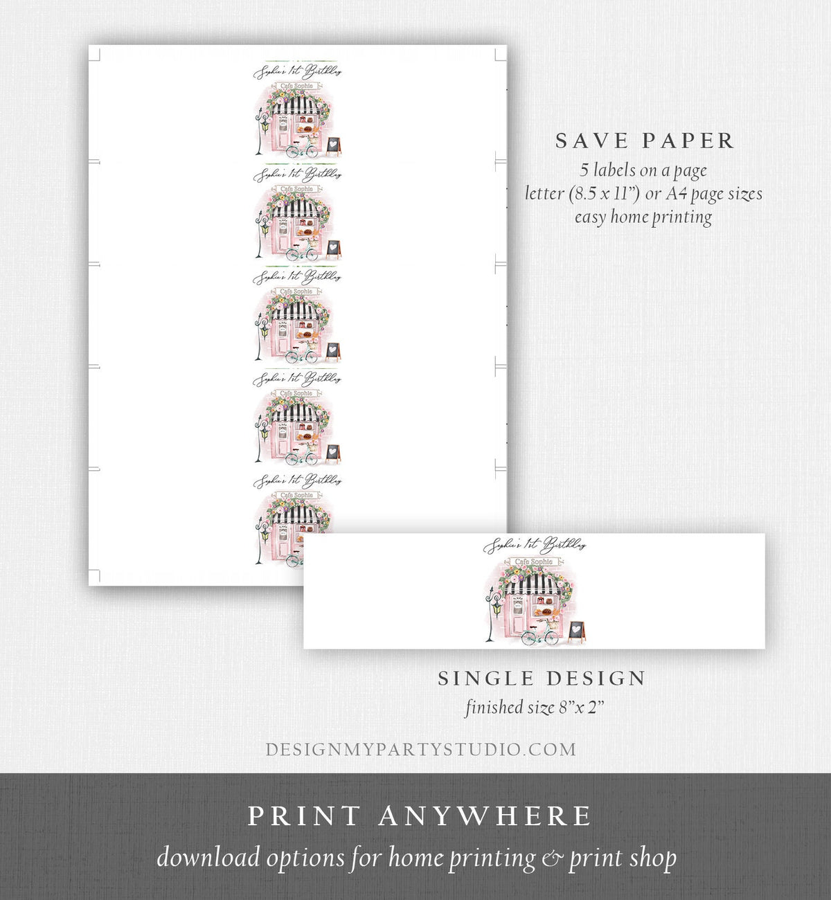 Editable Paris Birthday Party Water Bottle Labels Paris French Party Decor Girl French Patisserie Floral Digital Template Printable 0441