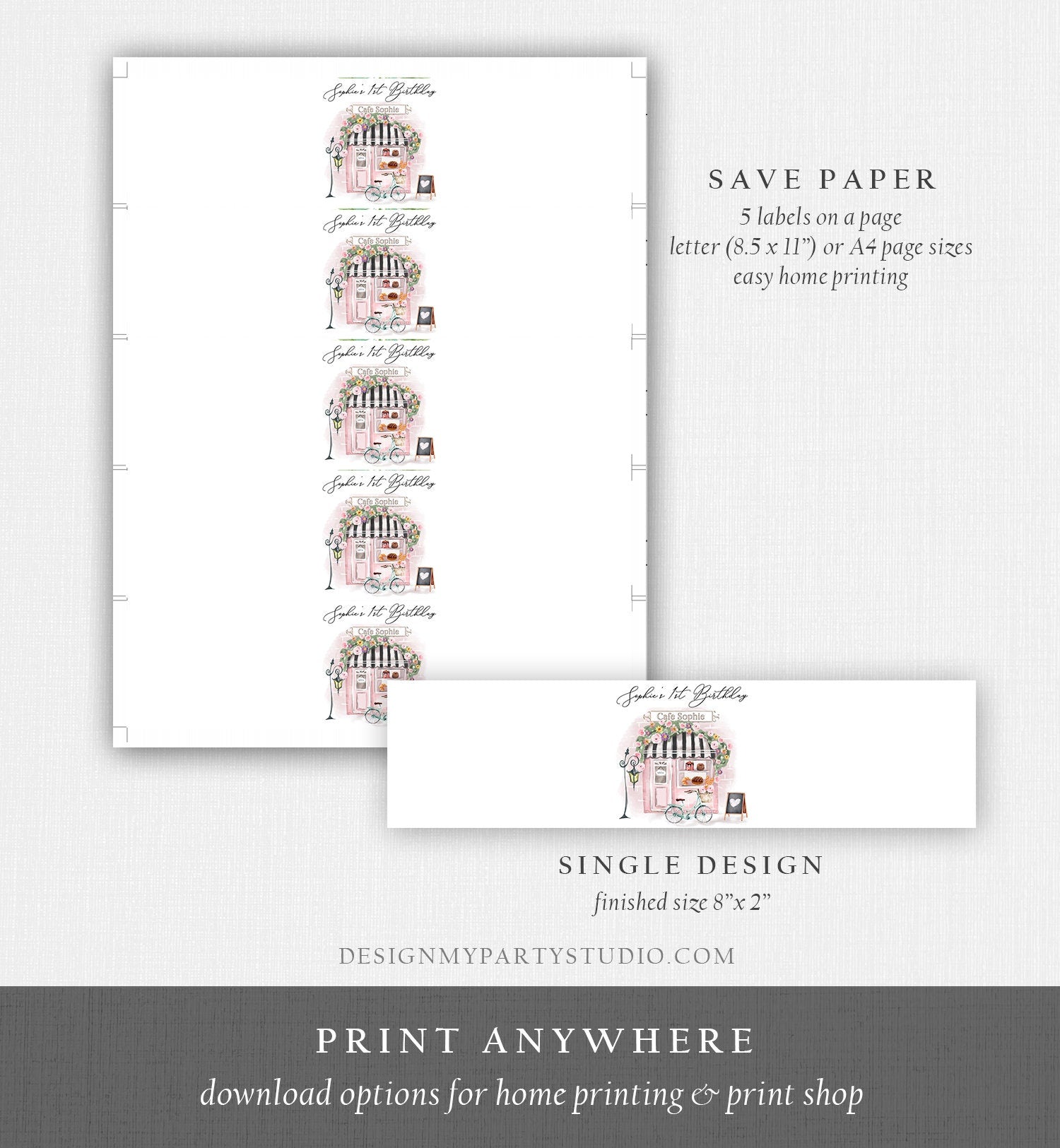 Editable Paris Birthday Party Water Bottle Labels Paris French Party Decor Girl French Patisserie Floral Digital Template Printable 0441