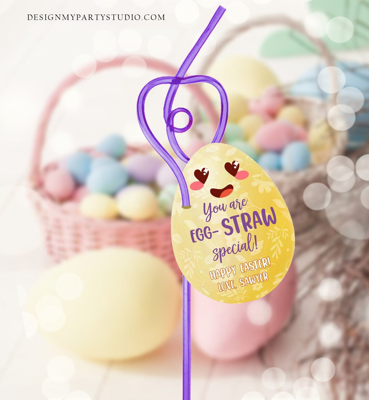 Editable Crazy Straw Tags Easter Tags You're Egg-Straw Special Easter Egg Cards for Kids School Personalized Tag Digital PRINTABLE 0449