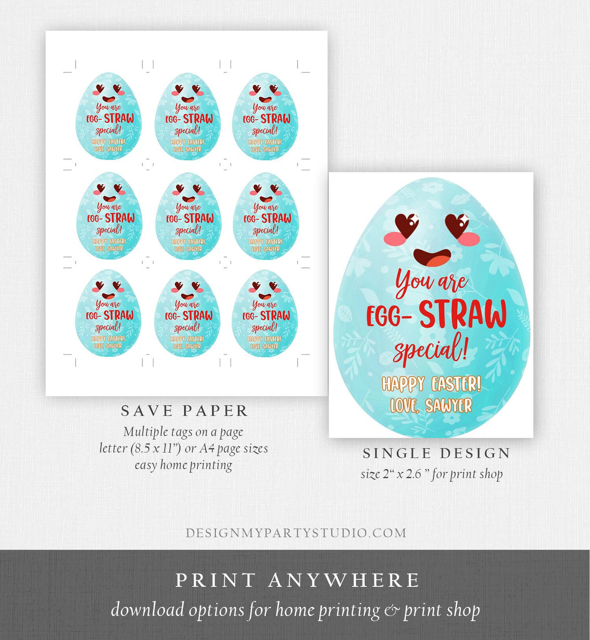 Editable Crazy Straw Tags Easter Tags You&#39;re Egg-Straw Special Easter Egg Cards for Kids School Personalized Tag Digital PRINTABLE 0449