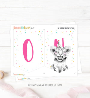 High Chair Banner ONE Banner Safari Animals Party Animals Wild One First Birthday Girl Lion Tiger Cub Girl Digital Download PRINTABLE 0390