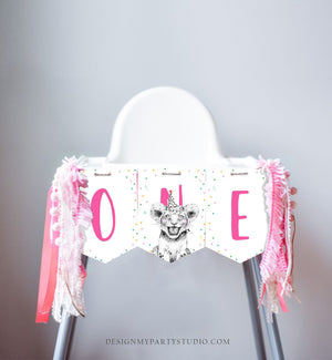 High Chair Banner ONE Banner Safari Animals Party Animals Wild One First Birthday Girl Lion Tiger Cub Girl Digital Download PRINTABLE 0390