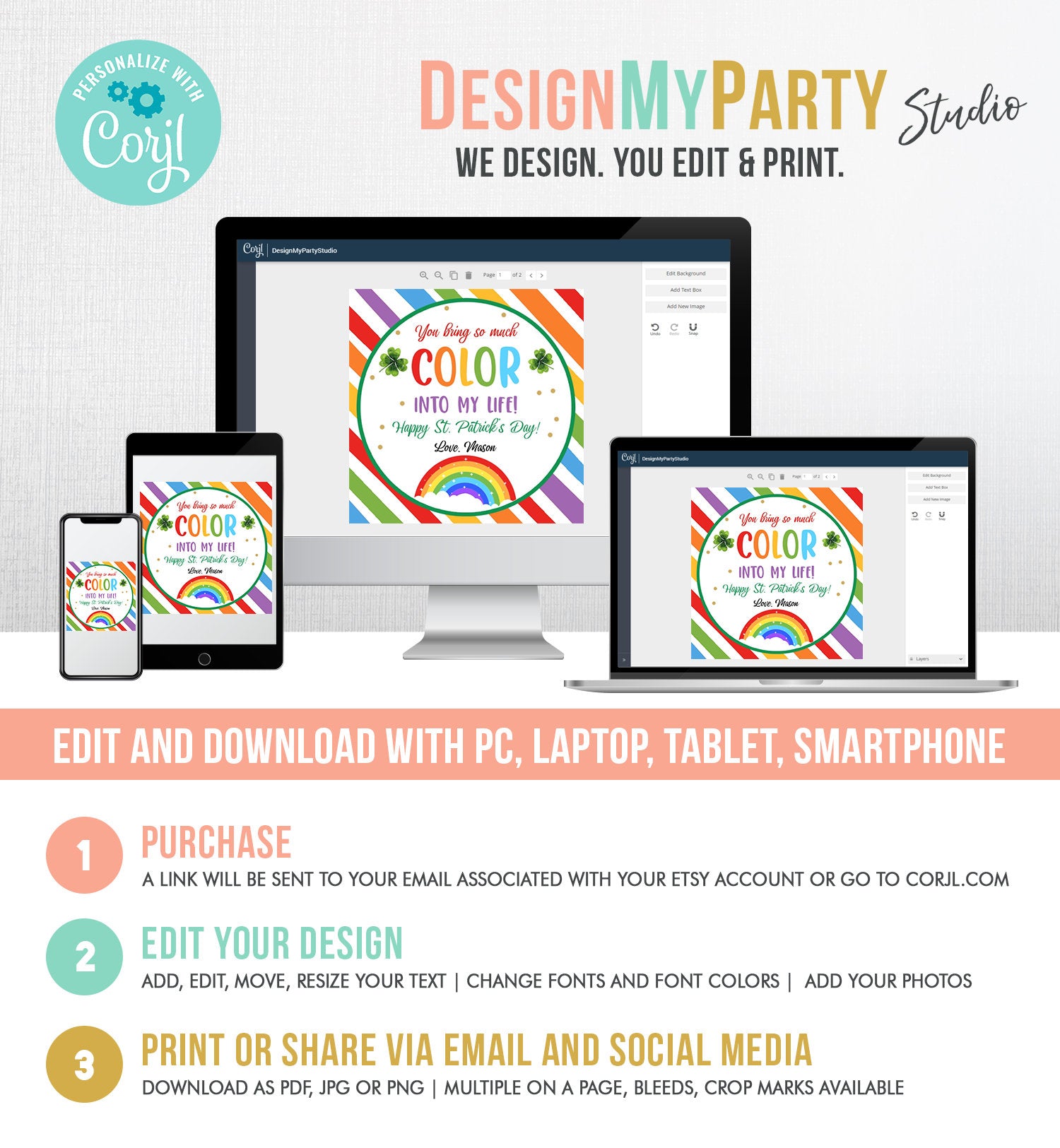 Editable Chasing Rainbows Tag St Patrick's Day Favor Tags Gift Kids Crayons Pot of Gold Shamrock Leprechaun Digital Template Printable 0451