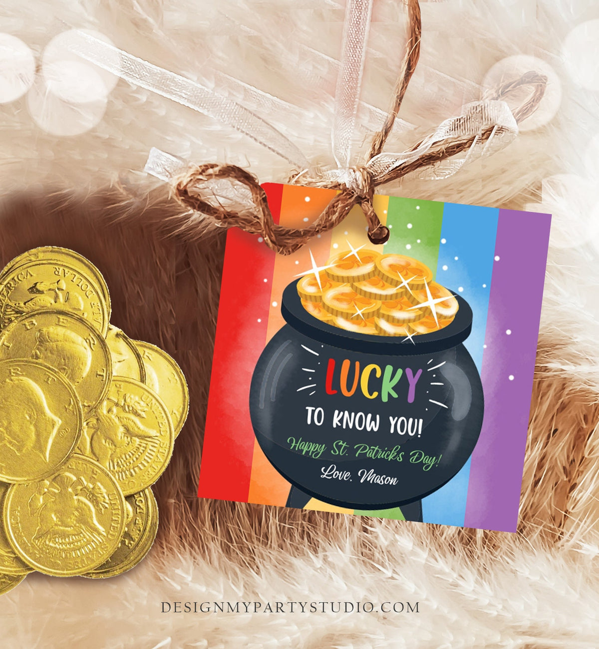 Editable St. Patrick&#39;s Day Tag Pot of Gold Favor Tags Glassroom Gift Kids Rainbow Teacher Friend Class Treats St Paddys Template Corjl 0451