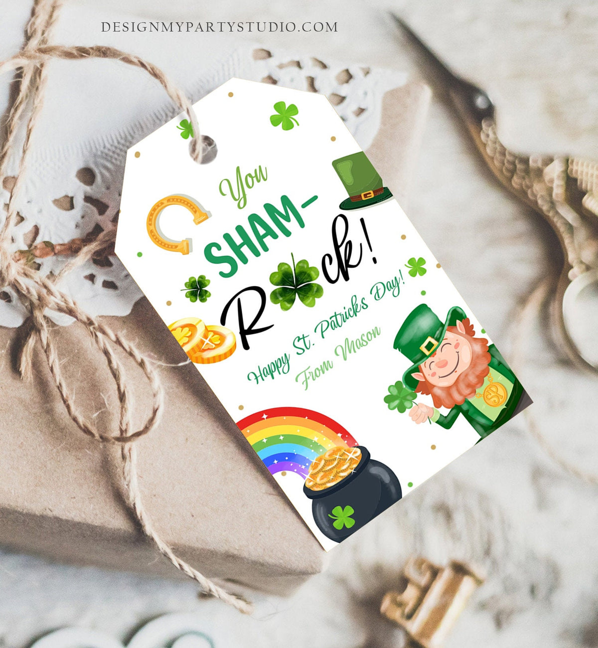 Editable St. Patrick&#39;s Day Tag You ShamROCK You Sham-rock Gift Tag School Classroom Gift Coworker Neighbor Teacher Template Corjl 0451