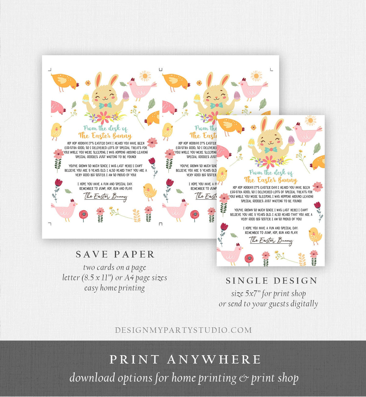 Editable Easter Bunny Letter Return Letter From The Desk Of Easter Letter Kids Easter Bunny Note Personalized Printable Template 0449