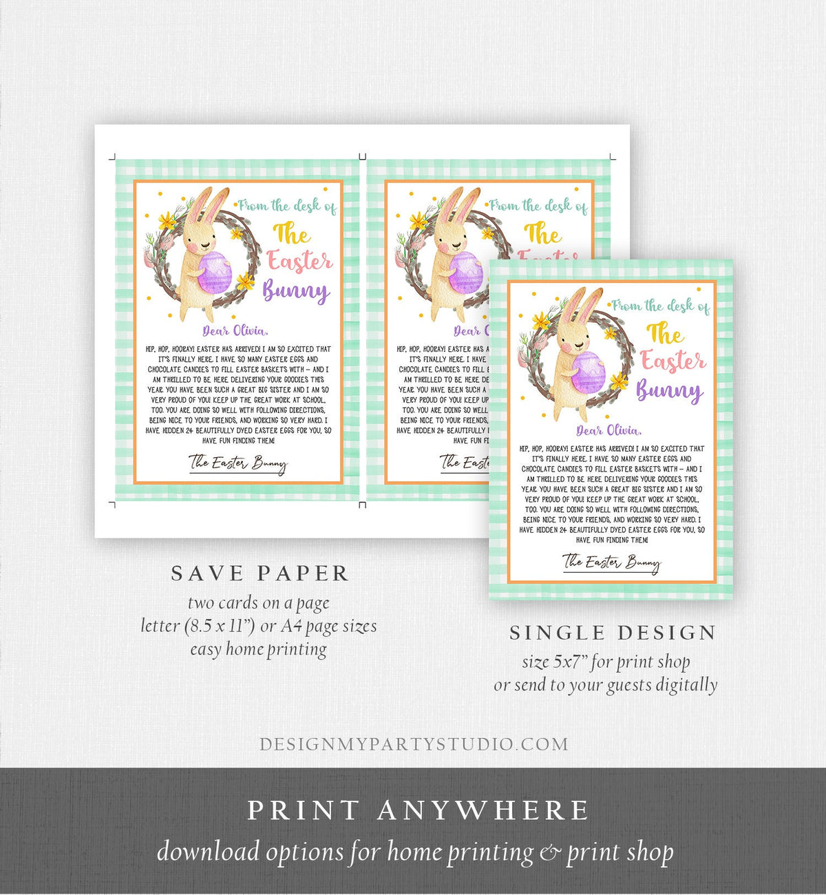 Editable Easter Bunny Letter Return Letter From The Desk Of Easter Letter Kids Easter Bunny Note Personalized Printable Template 0449