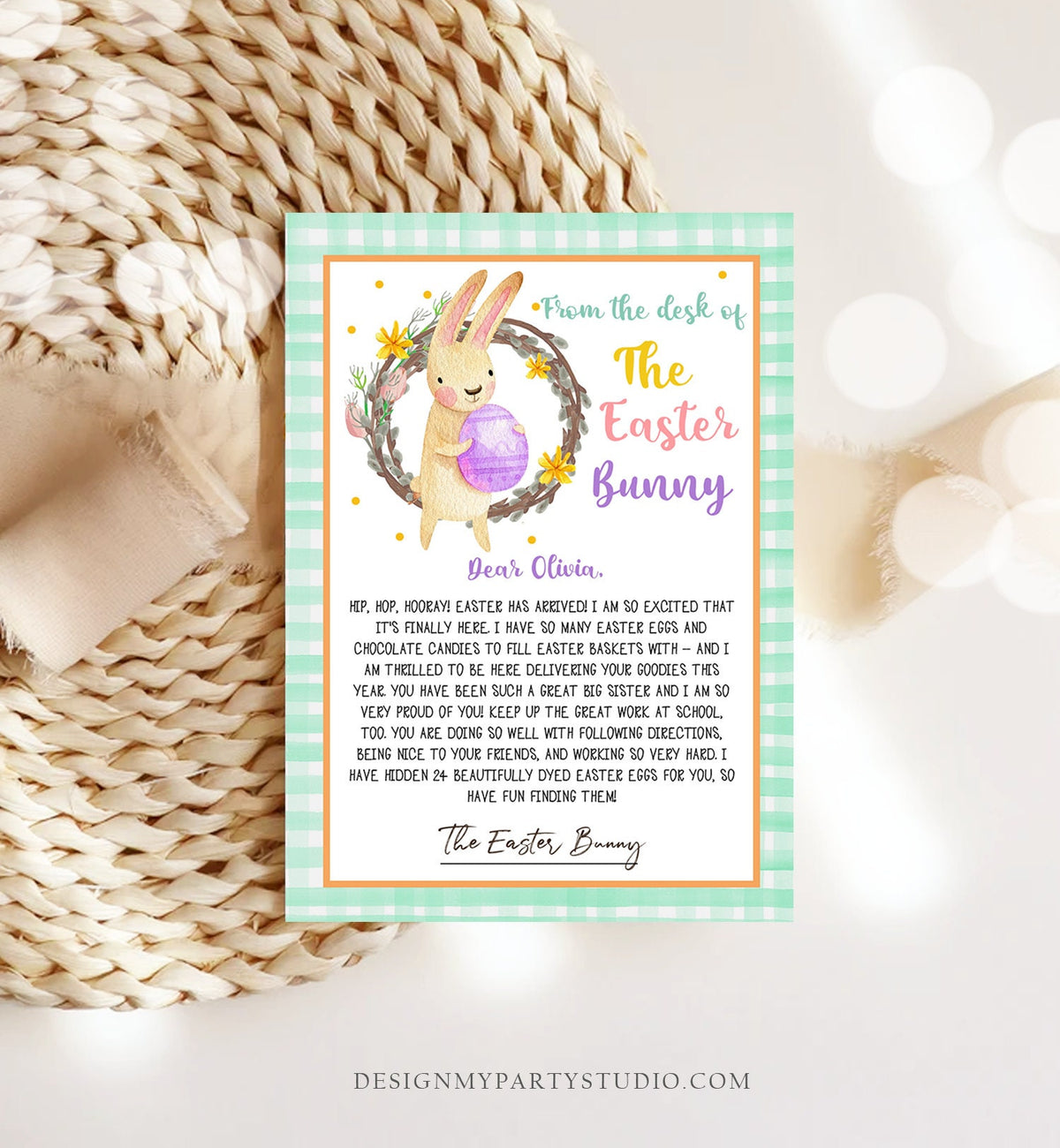 Editable Easter Bunny Letter Return Letter From The Desk Of Easter Letter Kids Easter Bunny Note Personalized Printable Template 0449