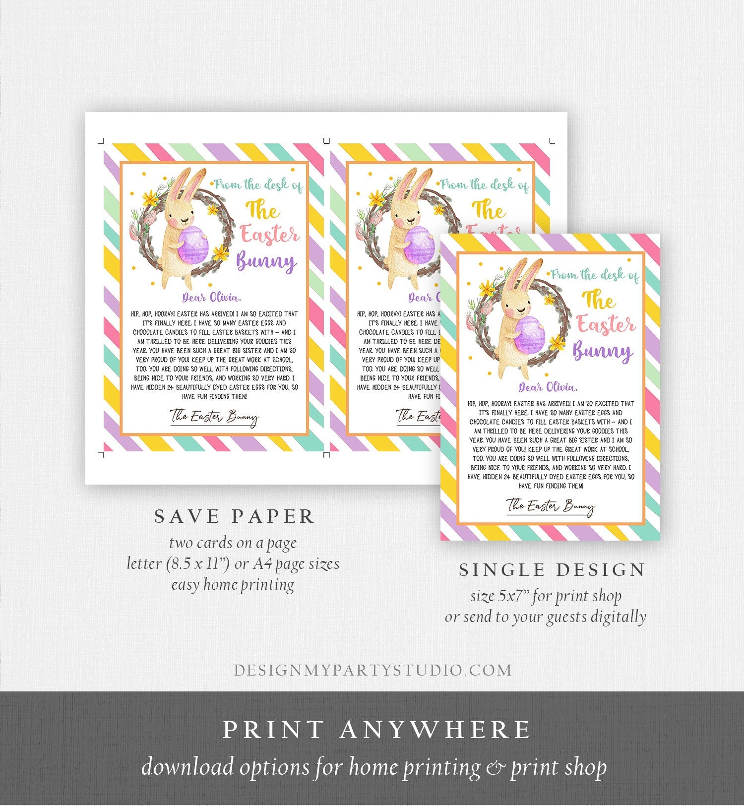 Editable Easter Bunny Letter Return Letter From The Desk Of Easter Letter Kids Easter Bunny Note Personalized Printable Template 0449