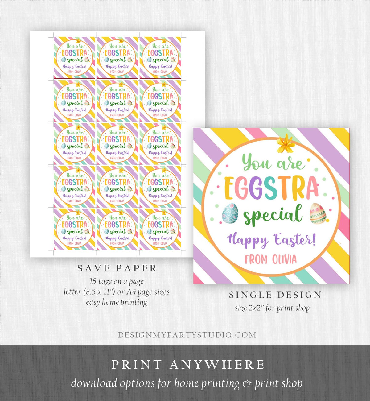 Editable Easter Tags You are Eggstra Special Kids Classroom Teacher Appreciation Tag Personalized Happy Easter Digital PRINTABLE 0449