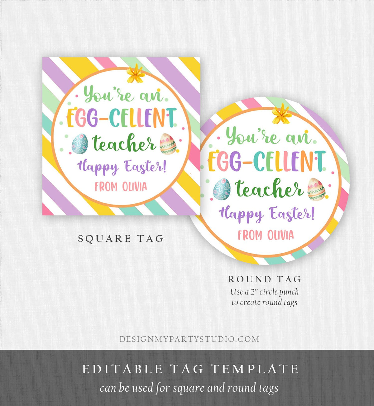 Editable Easter Gift Tags Egg-Cellent Teacher Appreciation Classroom Favor Sticker Eggcellent Happy Easter Cookie Tag Digital PRINTABLE 0449