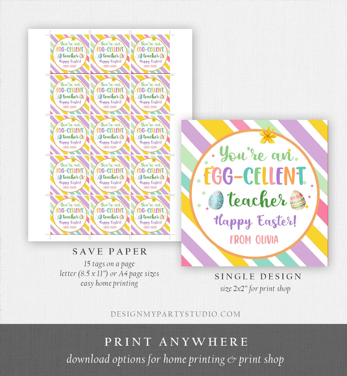 Editable Easter Gift Tags Egg-Cellent Teacher Appreciation Classroom Favor Sticker Eggcellent Happy Easter Cookie Tag Digital PRINTABLE 0449