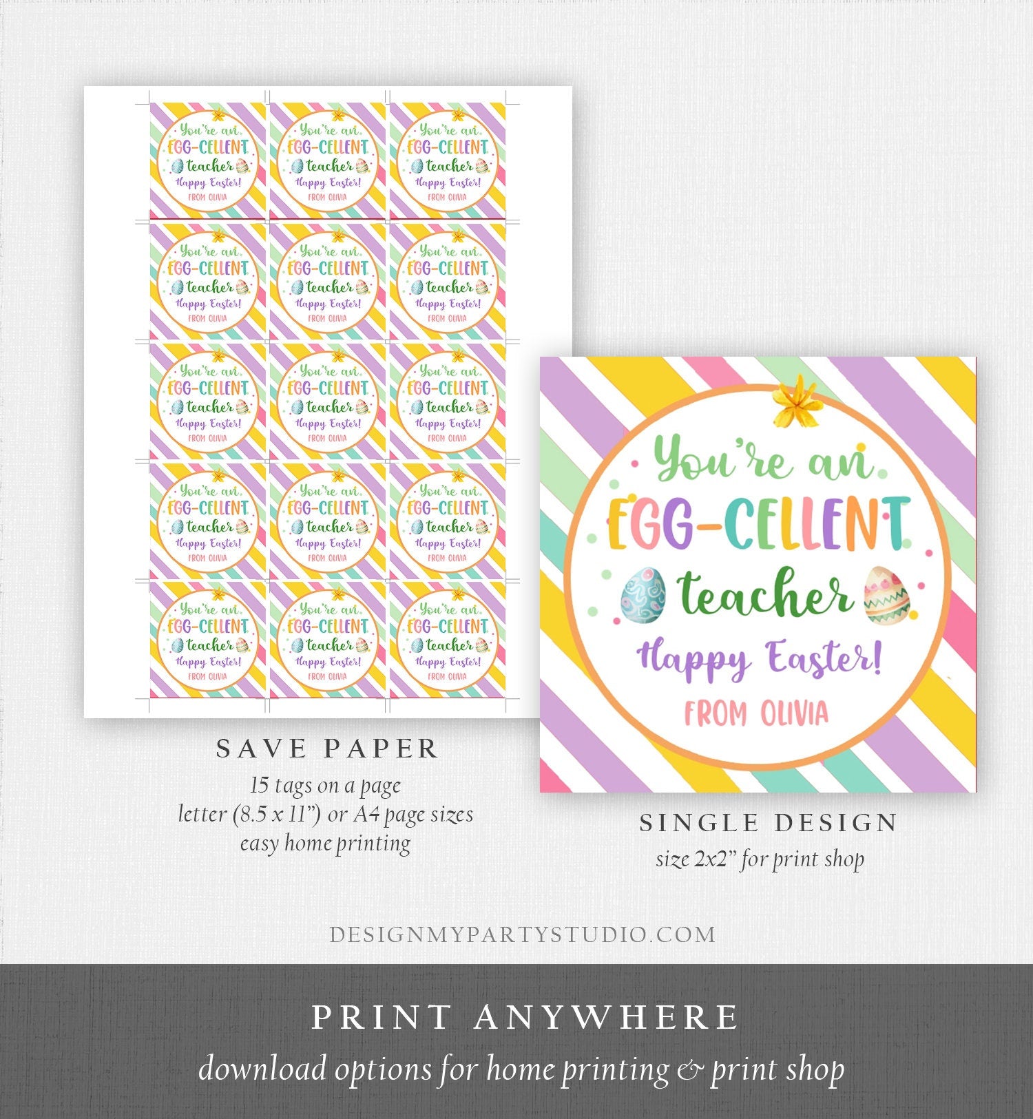 Editable Easter Gift Tags Egg-Cellent Teacher Appreciation Classroom Favor Sticker Eggcellent Happy Easter Cookie Tag Digital PRINTABLE 0449
