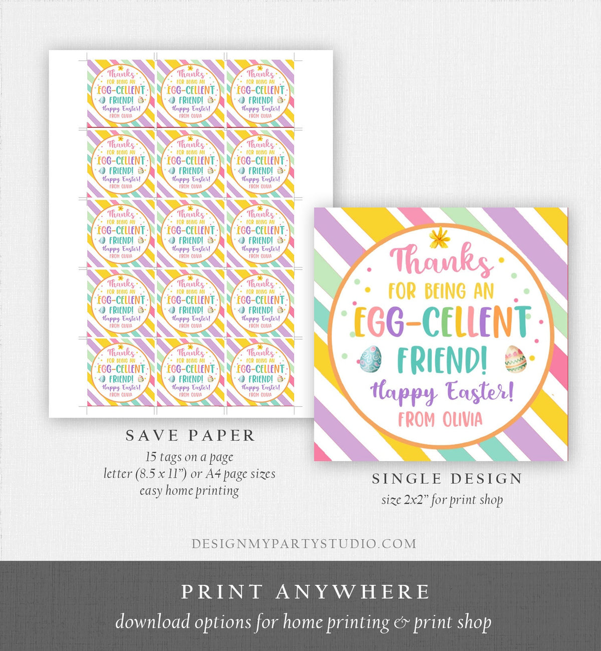 Editable Easter Friend Gift Tags Easter Eggcellent Friend Classroom Easter Favor Tags Kids Sticker Cookie Tag Kids Digital PRINTABLE 0449