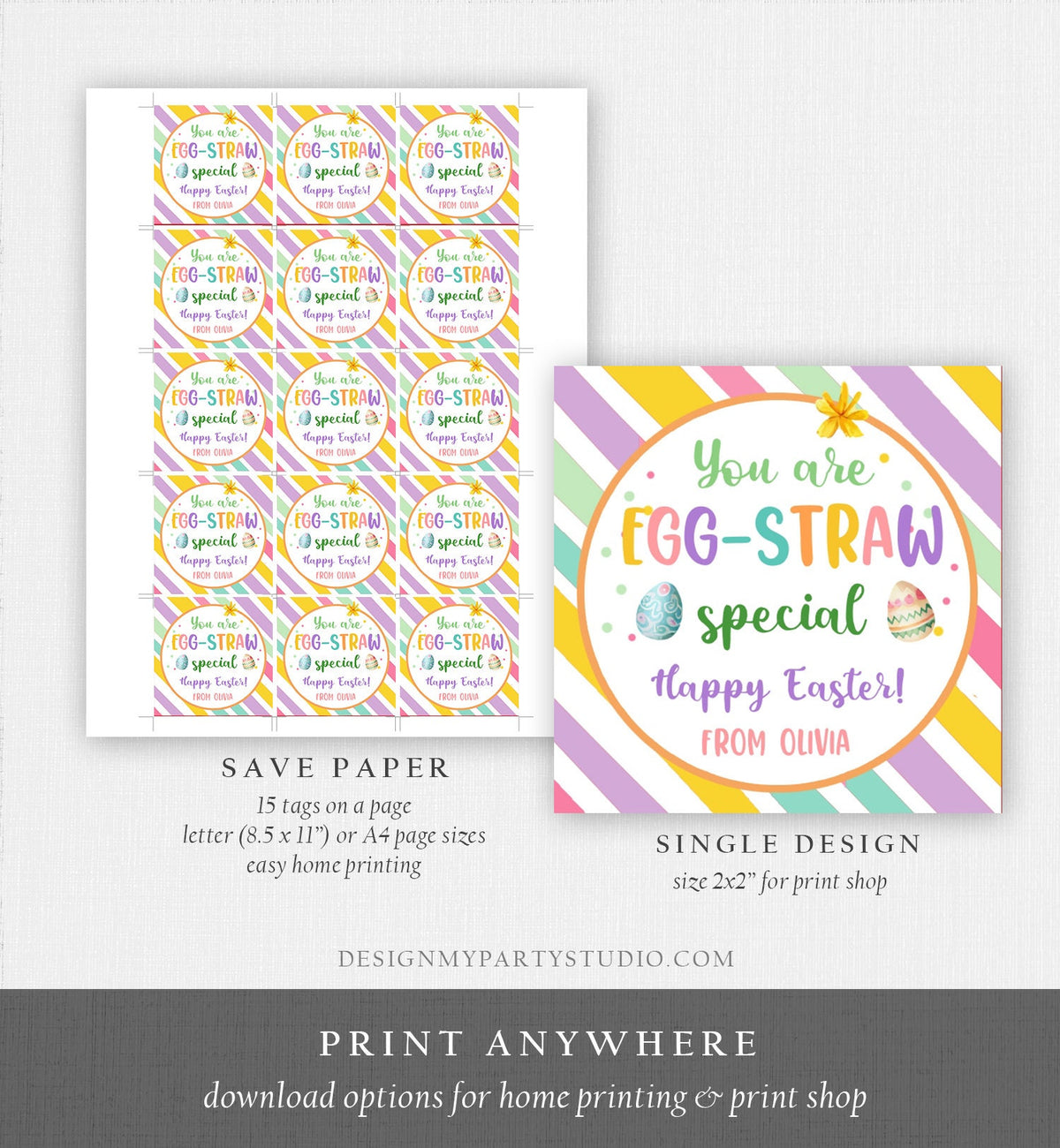 Editable Crazy Straw Tags Easter Tags You&#39;re Egg-Straw Special Easter Egg Cards for Kids School Personalized Tag Digital PRINTABLE 0449