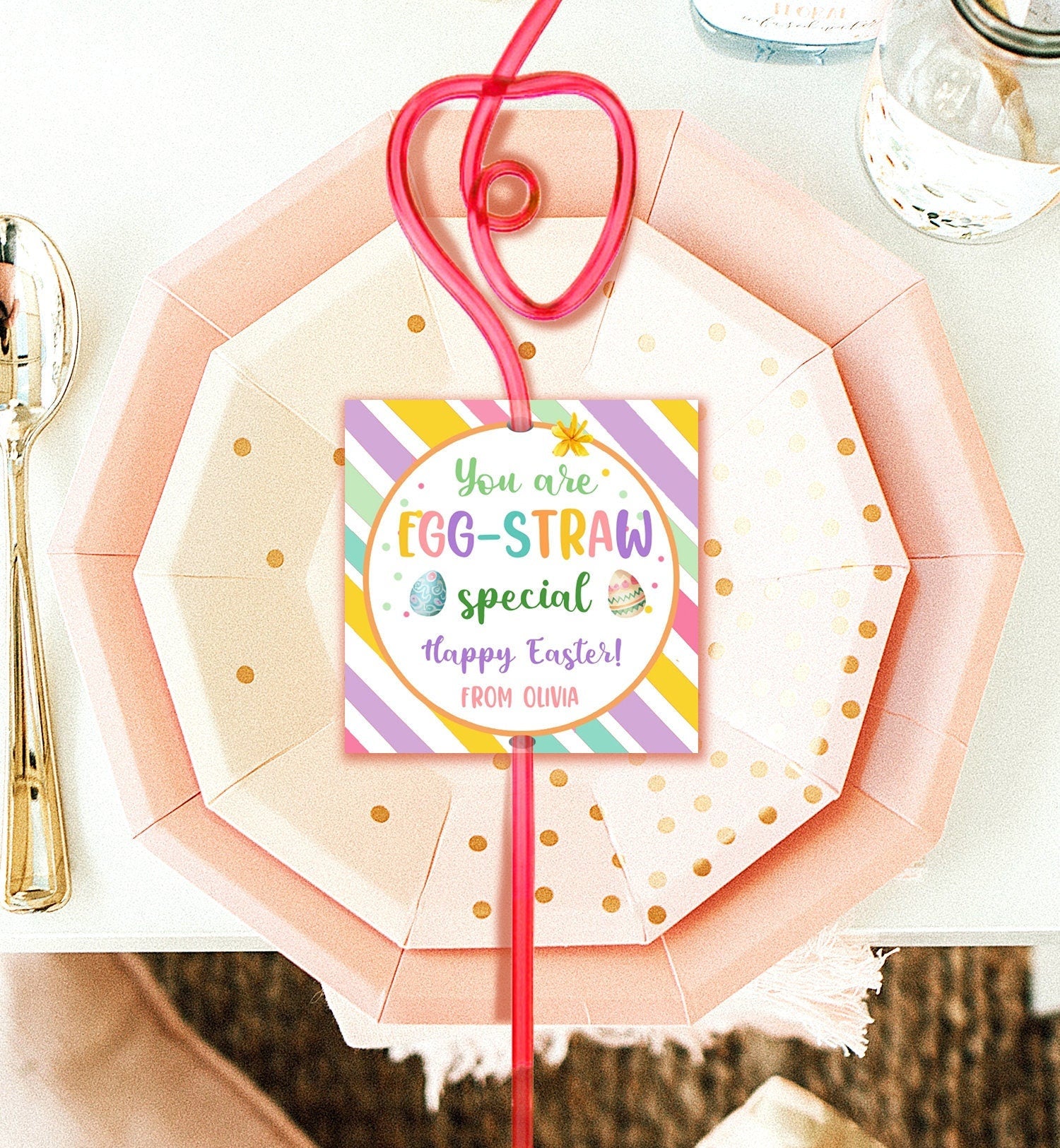 Editable Crazy Straw Tags Easter Tags You're Egg-Straw Special Easter Egg Cards for Kids School Personalized Tag Digital PRINTABLE 0449