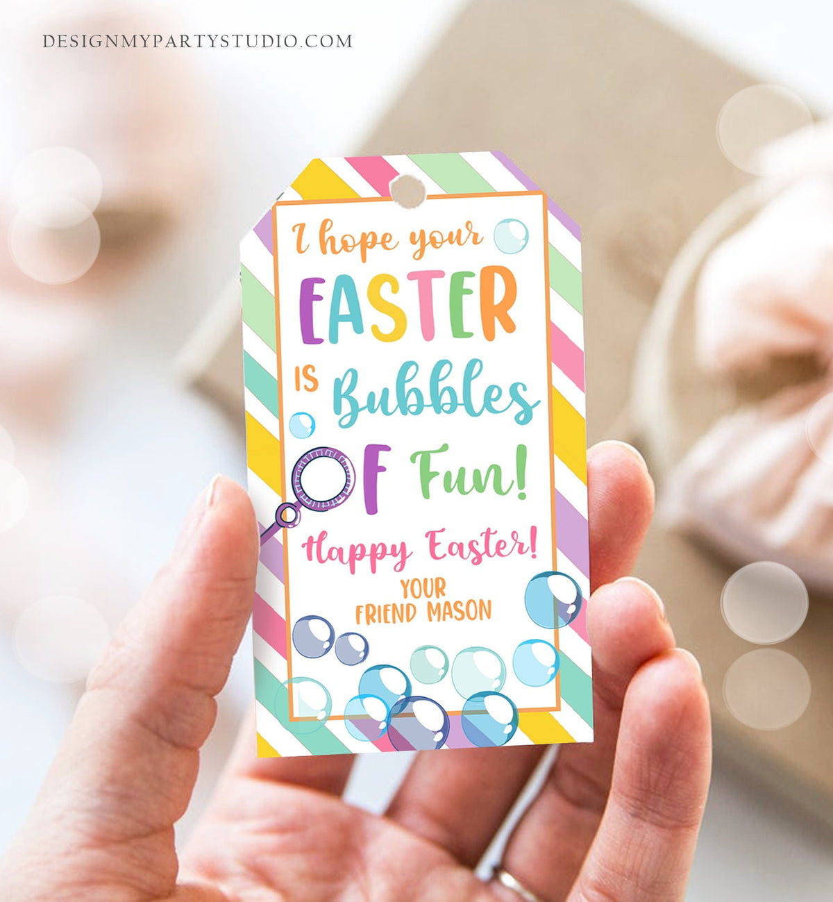Editable Easter Bubbles Tag Easter Tags Kids Easter Gift Tag Classroom Kids Class Treat Bubbles of Fun Happy Easter Digital PRINTABLE 0449