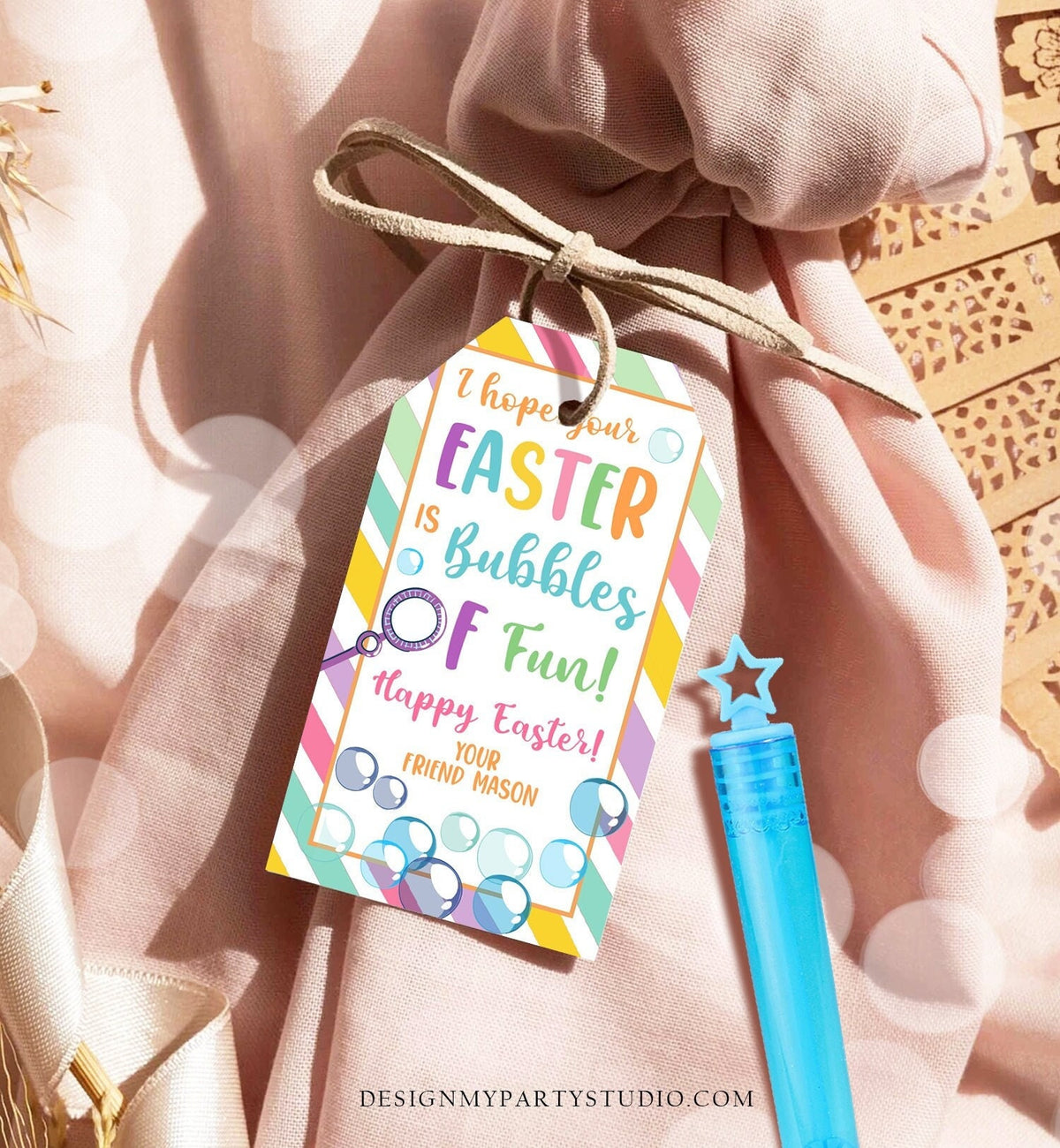 Editable Easter Bubbles Tag Easter Tags Kids Easter Gift Tag Classroom Kids Class Treat Bubbles of Fun Happy Easter Digital PRINTABLE 0449