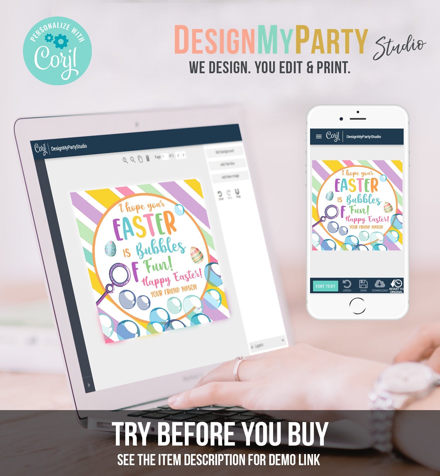 Editable Easter Bubbles Tag Easter Tags Kids Easter Gift Tag Classroom Kids Class Treat Bubbles of Fun Happy Easter Digital PRINTABLE 0449