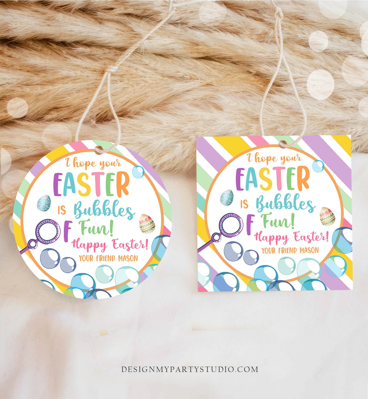 Editable Easter Bubbles Tag Easter Tags Kids Easter Gift Tag Classroom Kids Class Treat Bubbles of Fun Happy Easter Digital PRINTABLE 0449