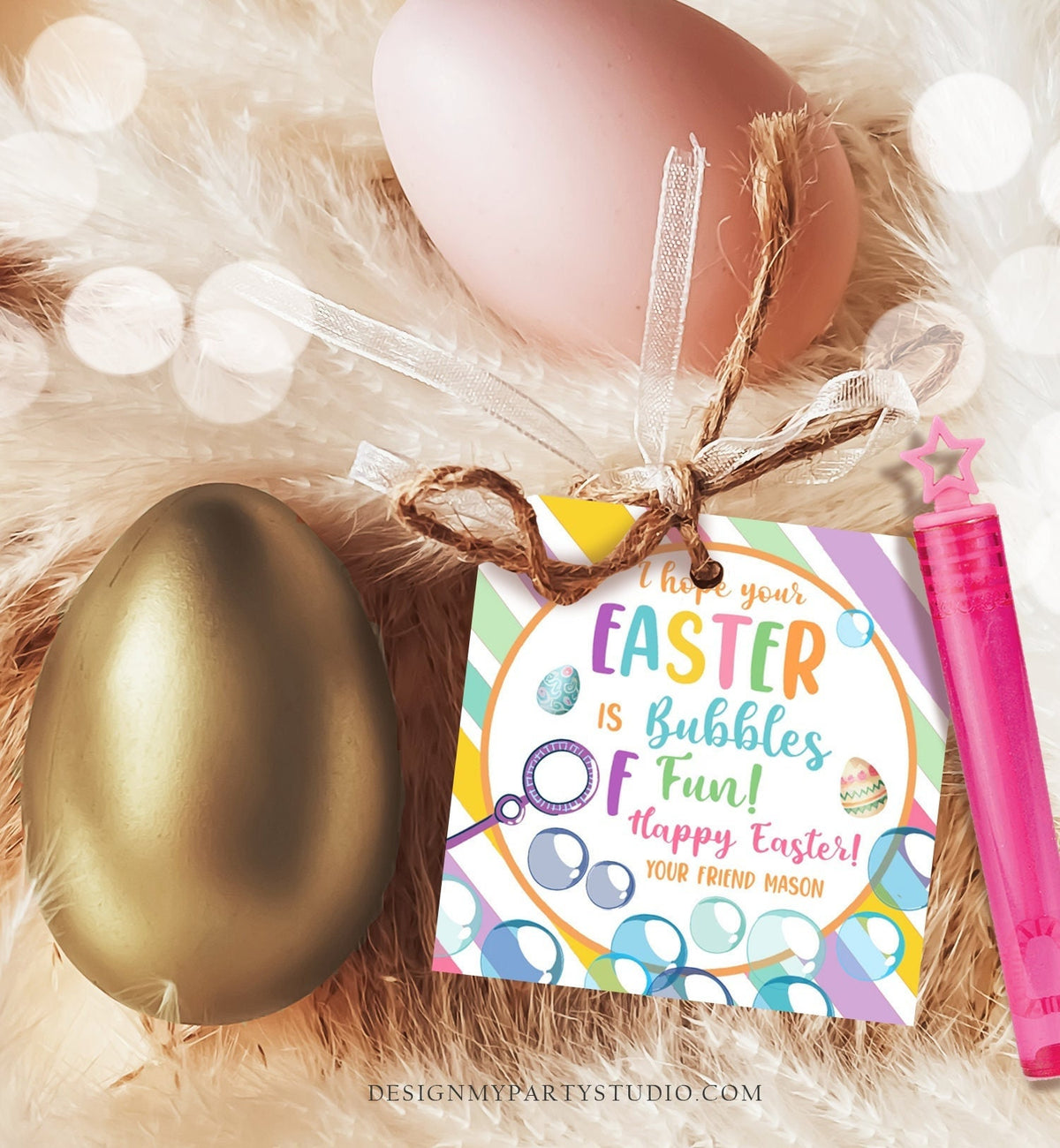 Editable Easter Bubbles Tag Easter Tags Kids Easter Gift Tag Classroom Kids Class Treat Bubbles of Fun Happy Easter Digital PRINTABLE 0449