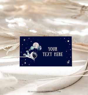 Editable Food Labels Outer Space Astronaut Birthday Galaxy Food Labels Place Card Tent Card Escort Card Blue Navy Silver Corjl Template 0366