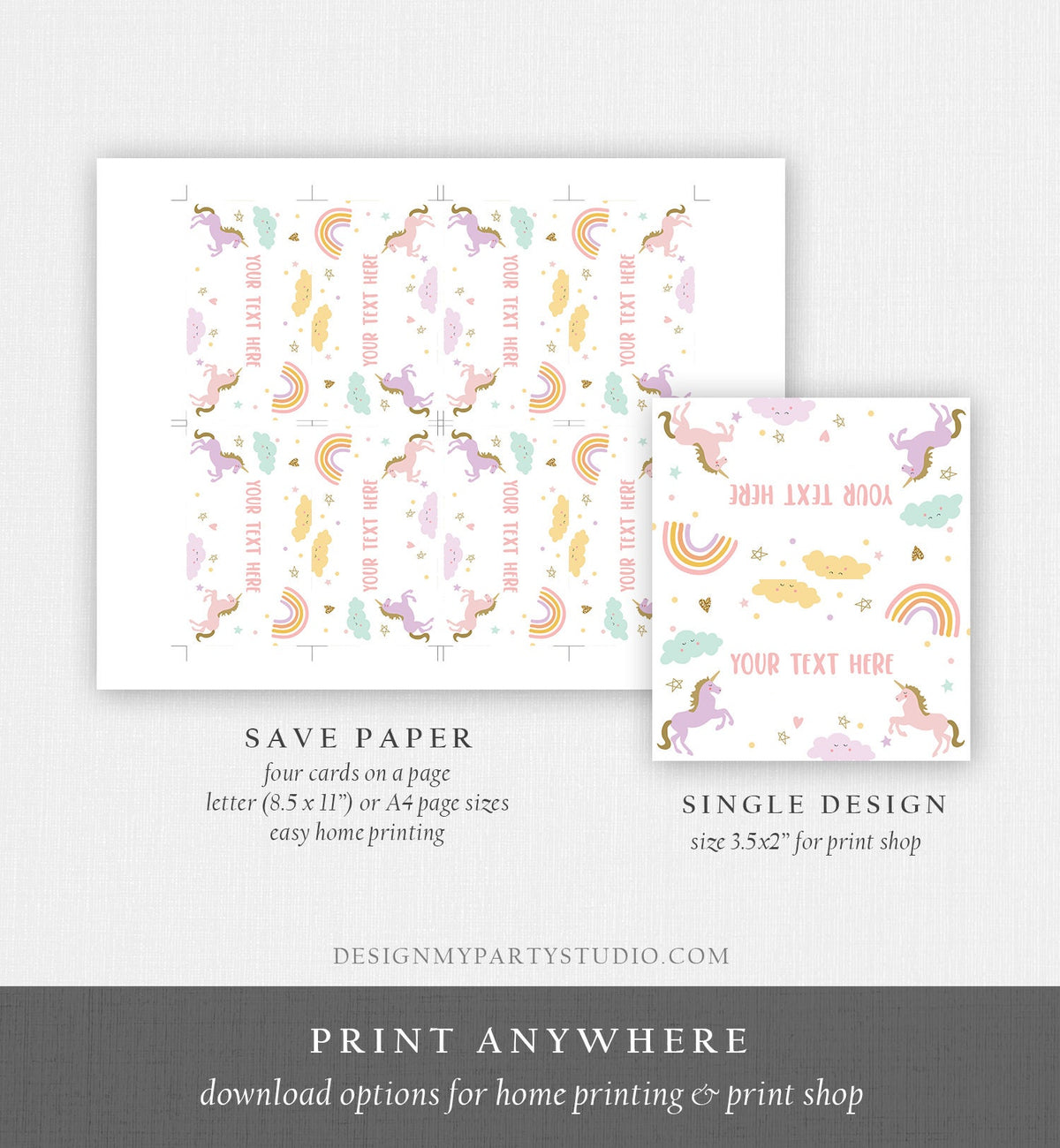 Editable Unicorn Food Labels Magical Rainbow Pink Pastel Girl Birthday Place Card Tent Card Escort Card Digital Download Corjl Template 0426