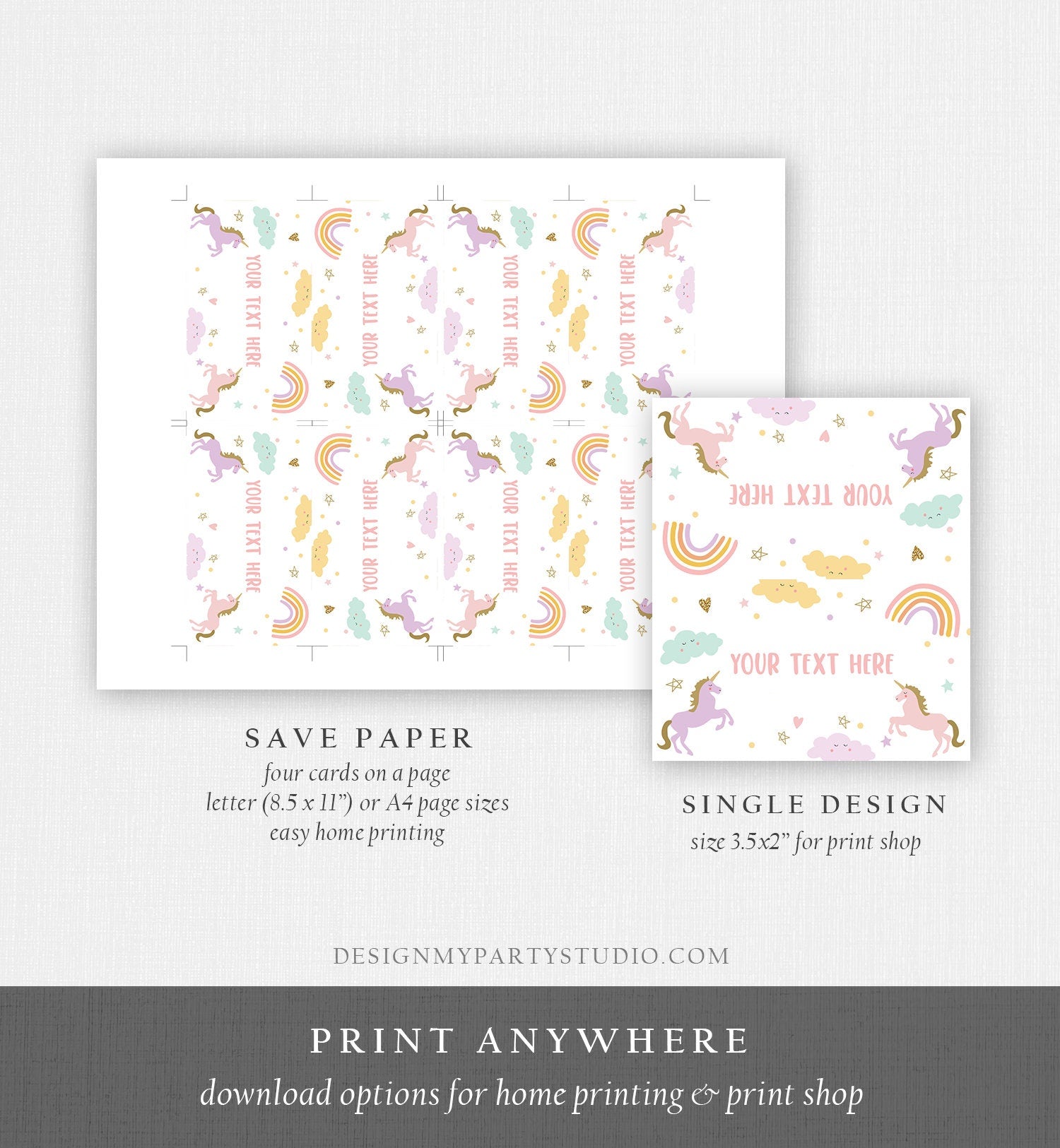 Editable Unicorn Food Labels Magical Rainbow Pink Pastel Girl Birthday Place Card Tent Card Escort Card Digital Download Corjl Template 0426