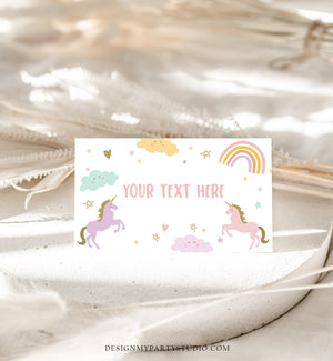 Editable Unicorn Food Labels Magical Rainbow Pink Pastel Girl Birthday Place Card Tent Card Escort Card Digital Download Corjl Template 0426