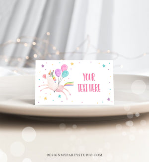 Editable Unicorn Food Labels Magical Rainbow Pink Pastel Girl Birthday Place Card Tent Card Escort Card Digital Download Corjl Template 0336