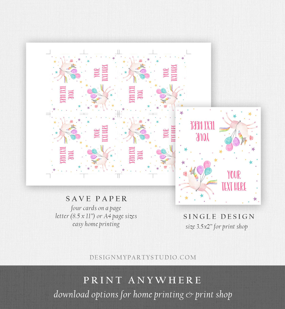 Editable Unicorn Food Labels Magical Rainbow Pink Pastel Girl Birthday Place Card Tent Card Escort Card Digital Download Corjl Template 0336