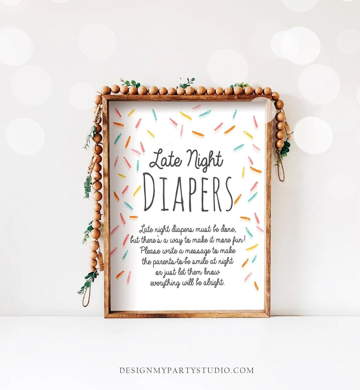 Late Night Diapers Sign Baby Sprinkle Sign Diaper Thoughts Sprinkle Decor Gender Neutral Coed Shower Game Activity Download Printable 0216