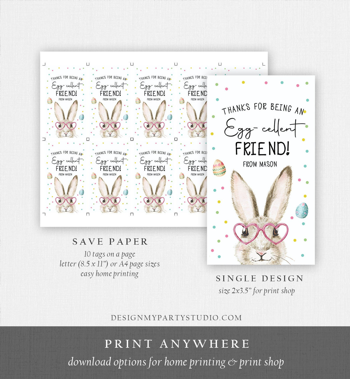 Editable Easter Friend Gift Tags Easter Eggcellent Friend Classroom Easter Favor Tags Kids Bunny Cookie Tag Kids Digital PRINTABLE 0449