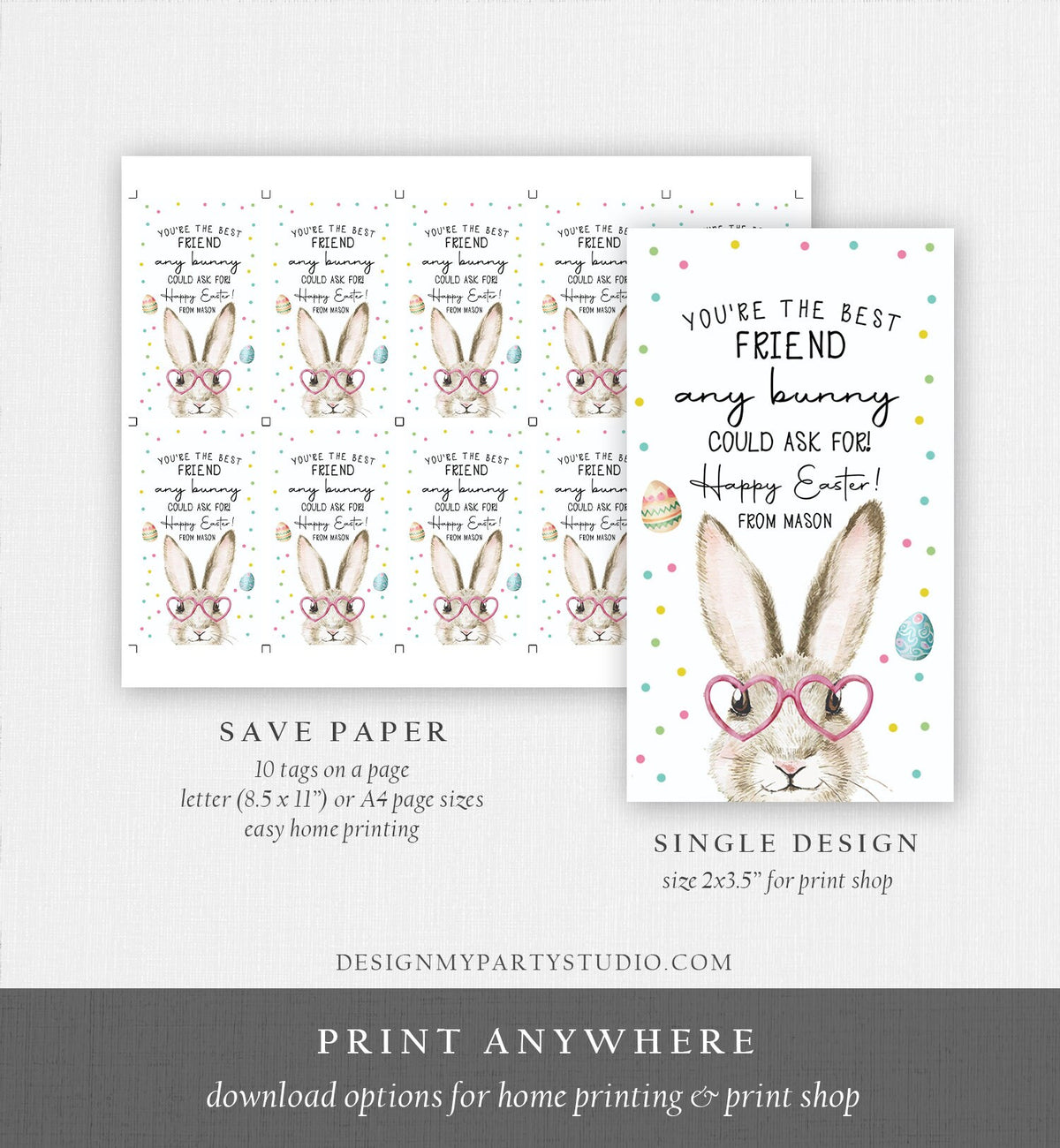 Editable Easter Gift Tags Easter You&#39;re the Best Friend Any Bunny Could Ask For Favor Tags Classroom Kids Bunny Digital PRINTABLE 0449
