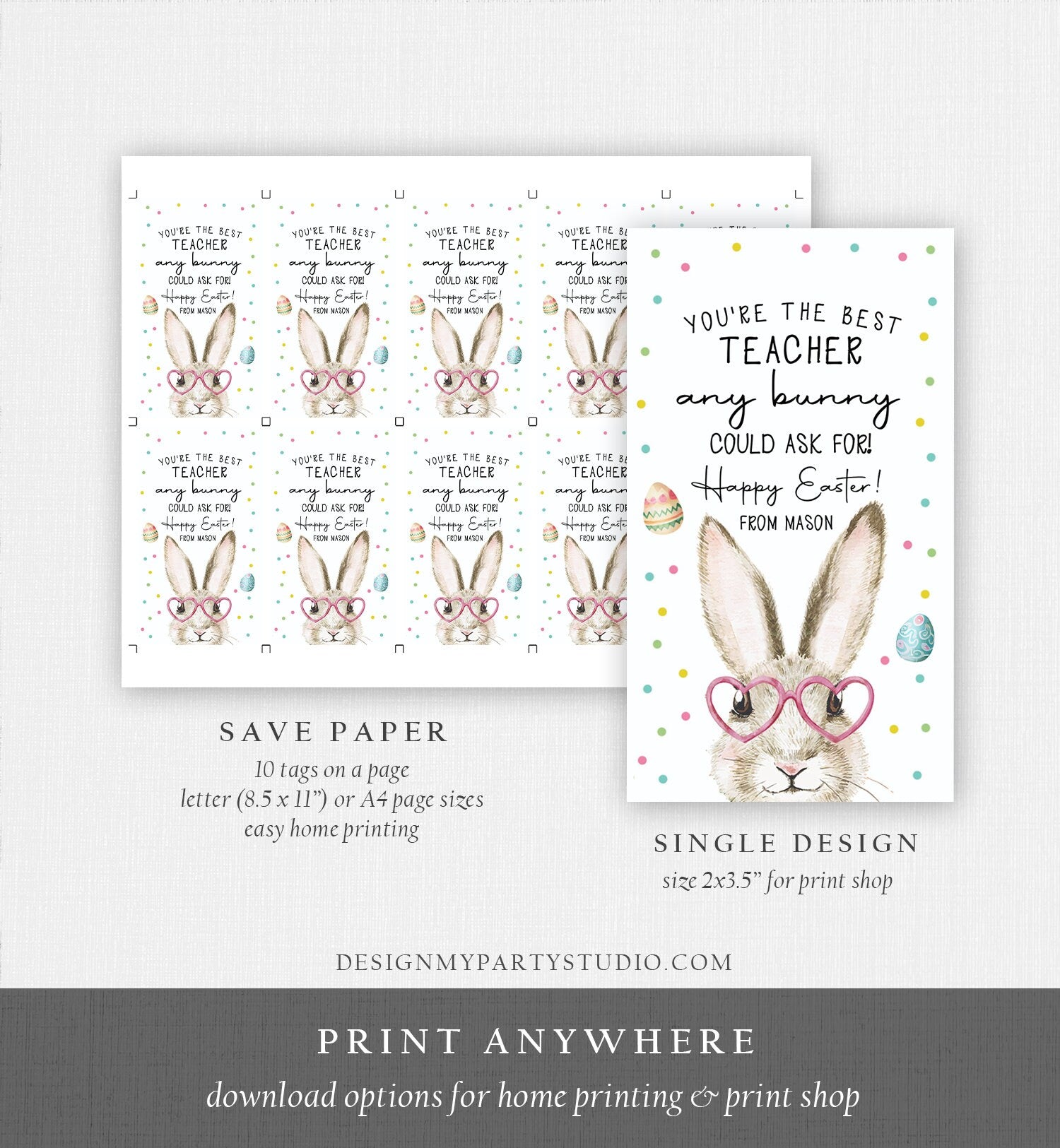 Editable Teacher Gift Tags Easter You're the Best Teacher Any Bunny Could Ask For Favor Tags Teacher Appreciation Digital PRINTABLE 0449