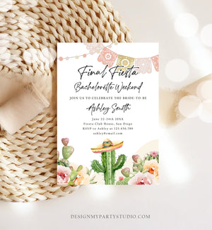 Editable Final Fiesta Bachelorette Weekend Engagement Invitation Bridal Shower Watercolor Cactus Succulent Corjl Template Printable 0419