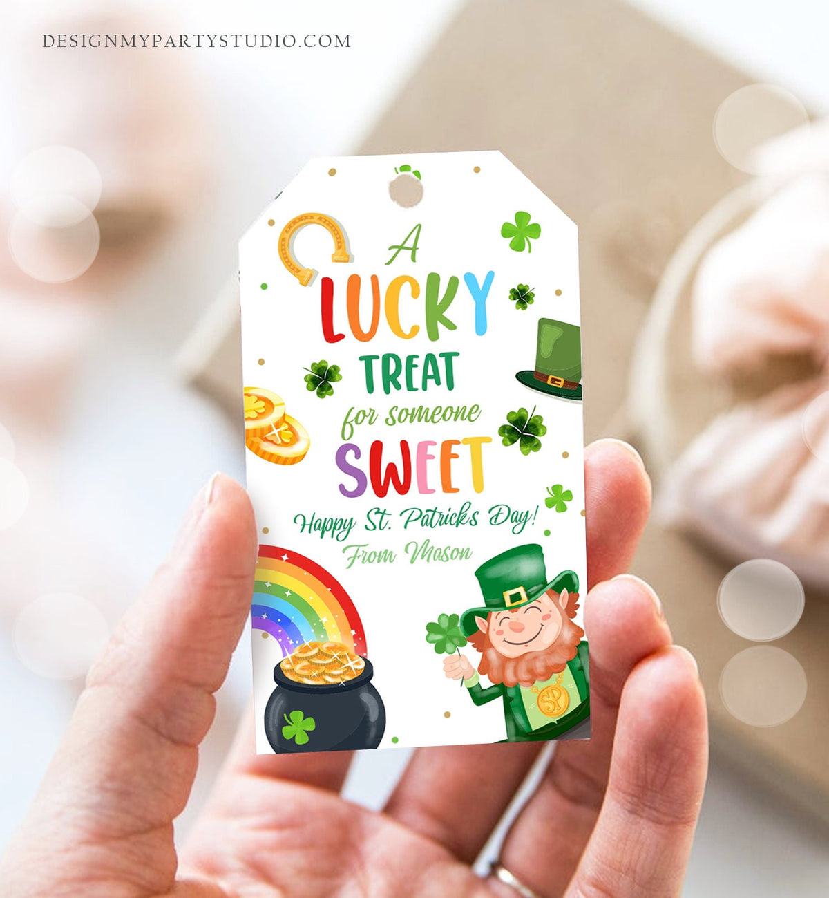 Editable St. Patrick&#39;s Day Tag Lucky Treat for Someone Sweet Tag Friend School Classroom Gift Classmate Shamrock Teacher Template Corjl 0451