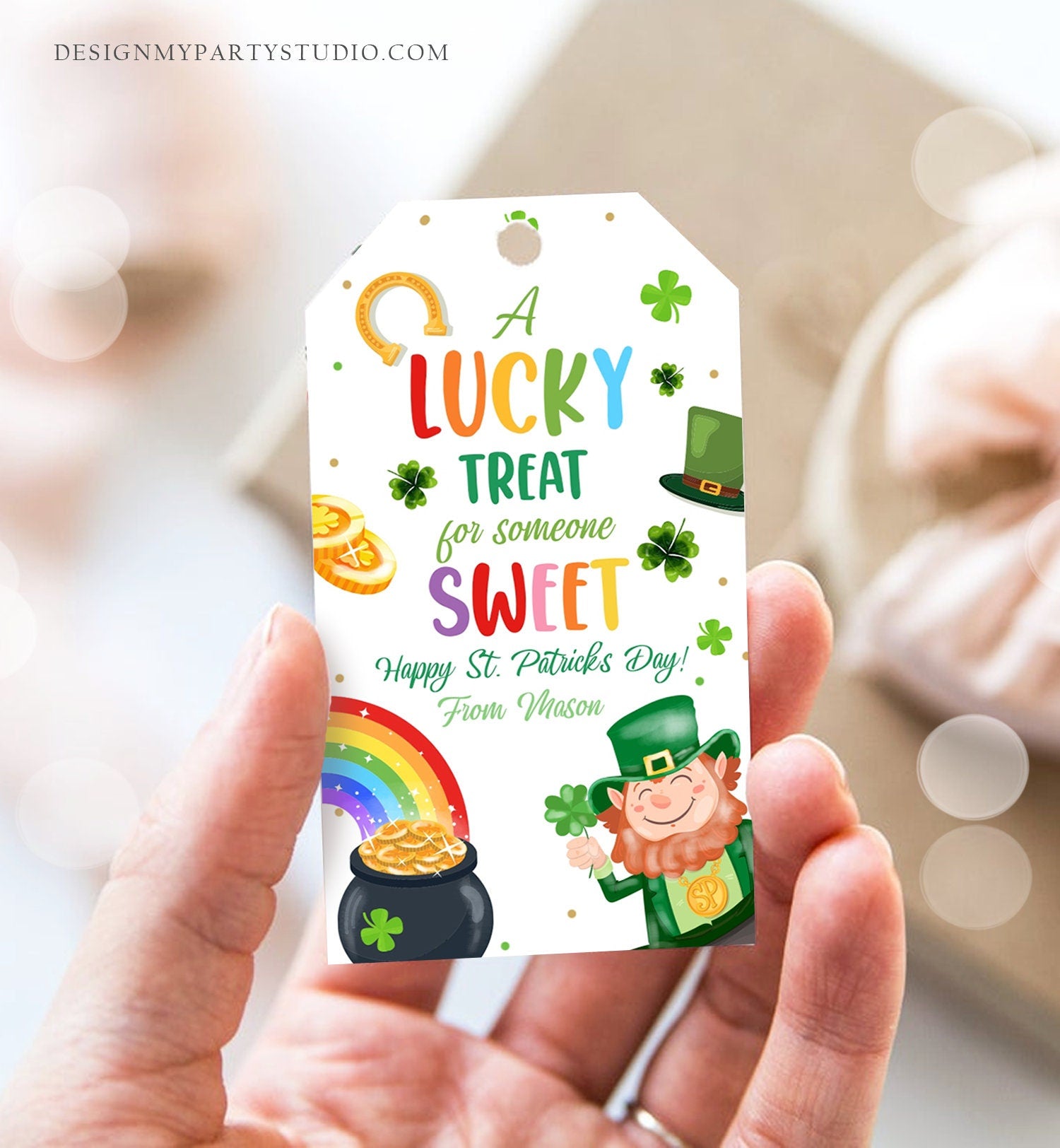 Editable St. Patrick's Day Tag Lucky Treat for Someone Sweet Tag Friend School Classroom Gift Classmate Shamrock Teacher Template Corjl 0451